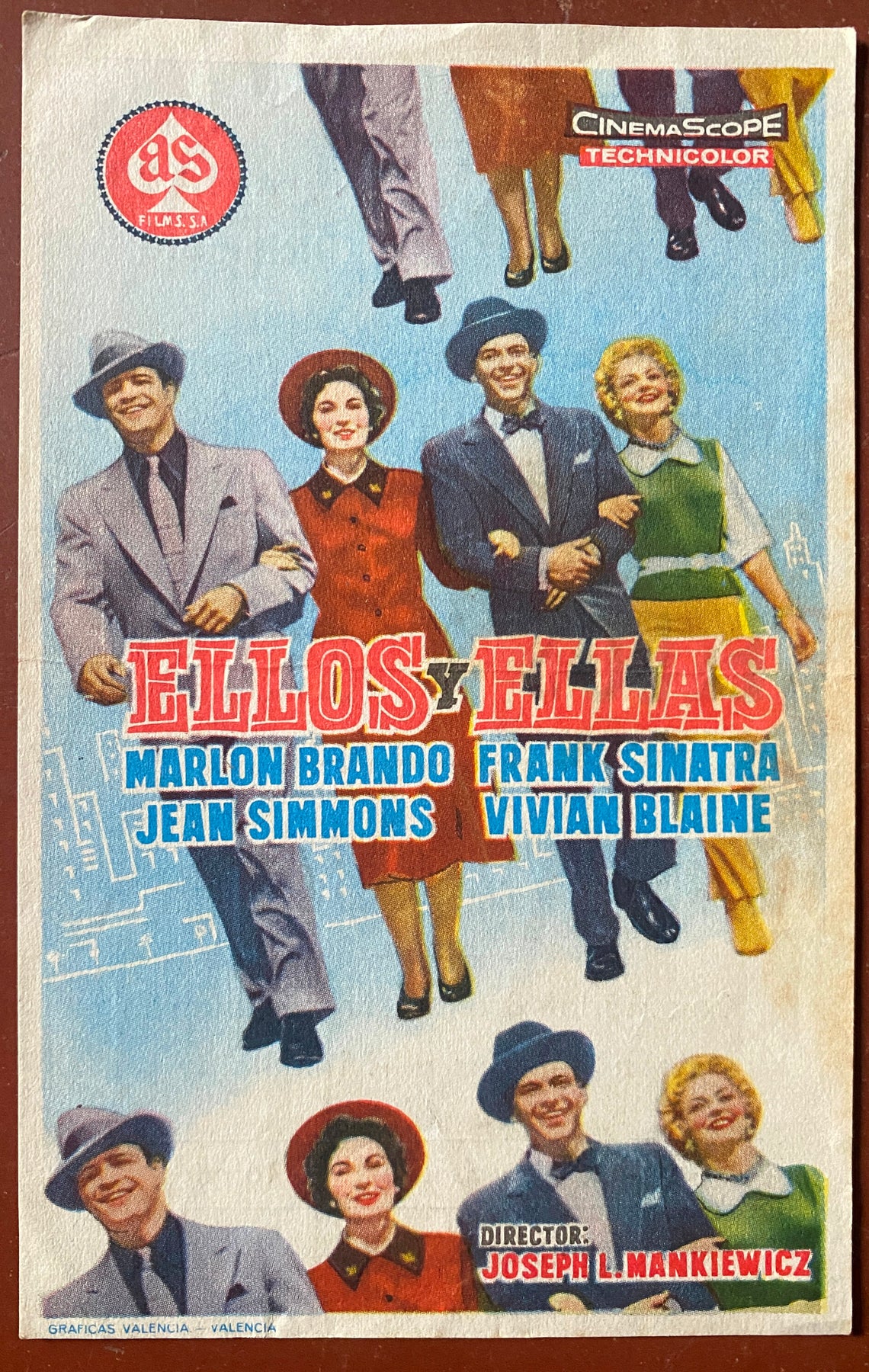 Programme Espagnol BLANCHES COLOMBES ET VILAINS MESSIEURS Frank Sinatra Marlon BRANDO 1955