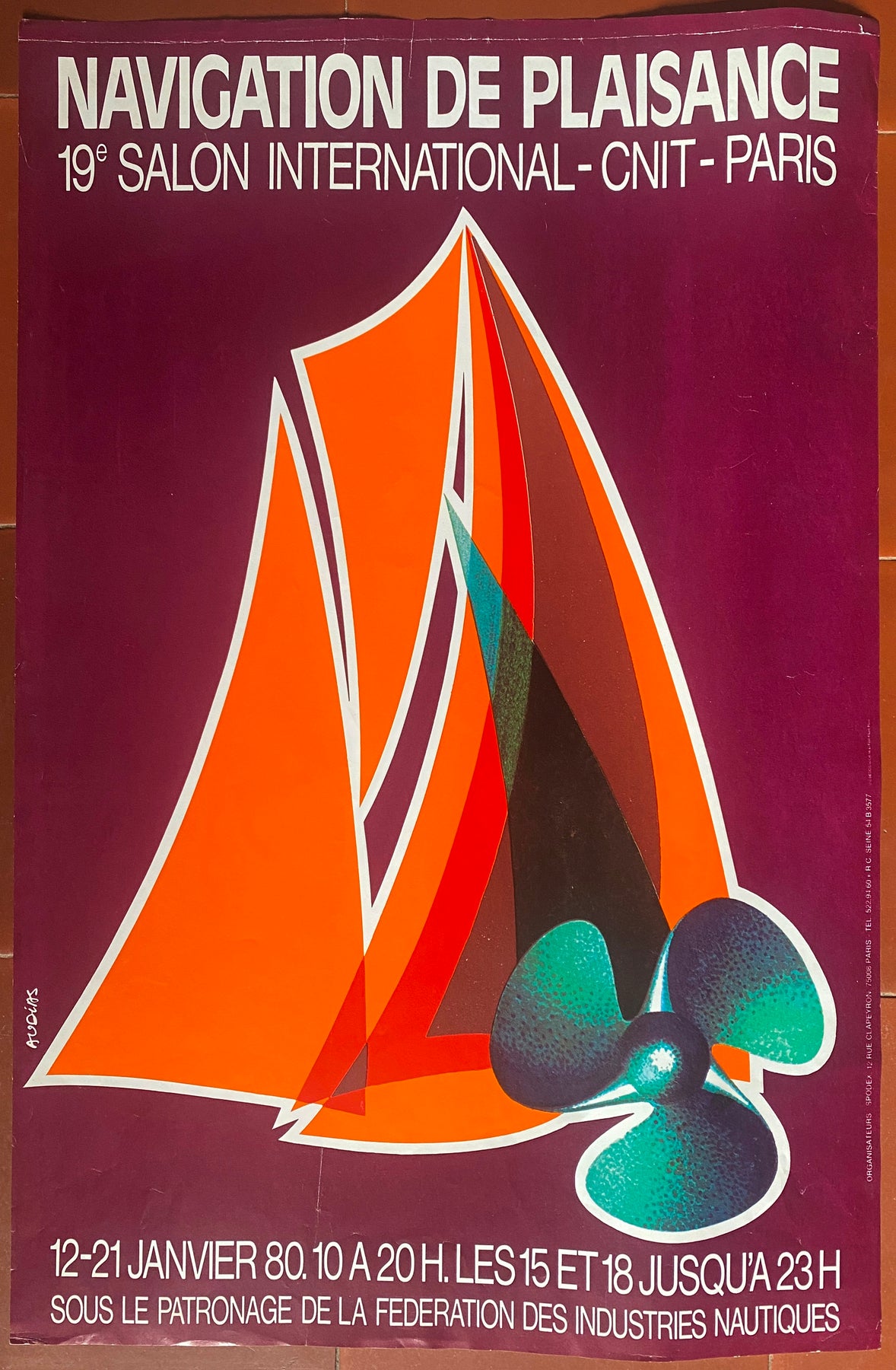 Affiche NAVIGATION DE PLAISANCE Salon CNIT Paris Bateau AUDIAS 40x61cm 1980