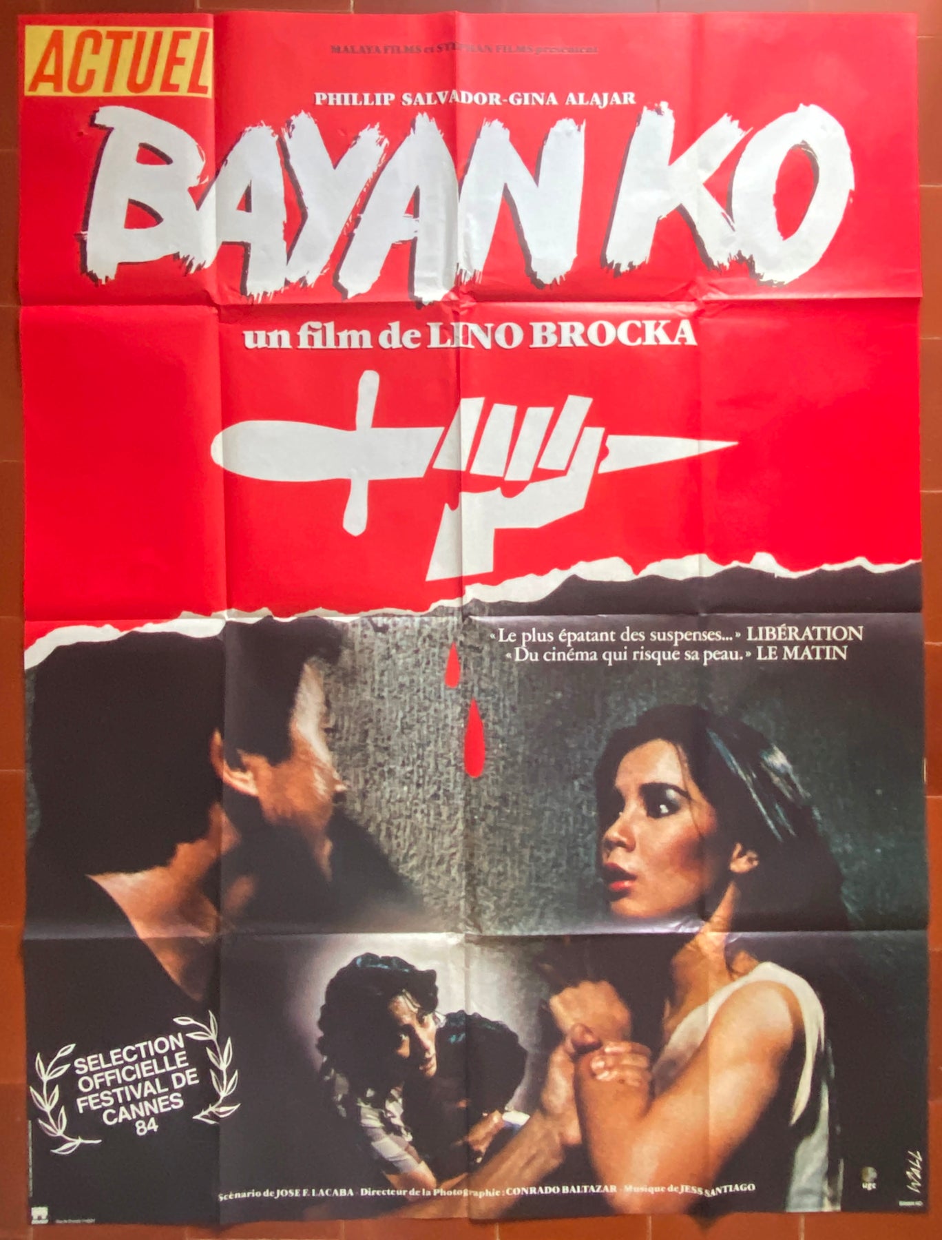 Affiche BAYAN KO Lino BROCKA Phillip SALVADOR Gina ALAJAR 120x160cm