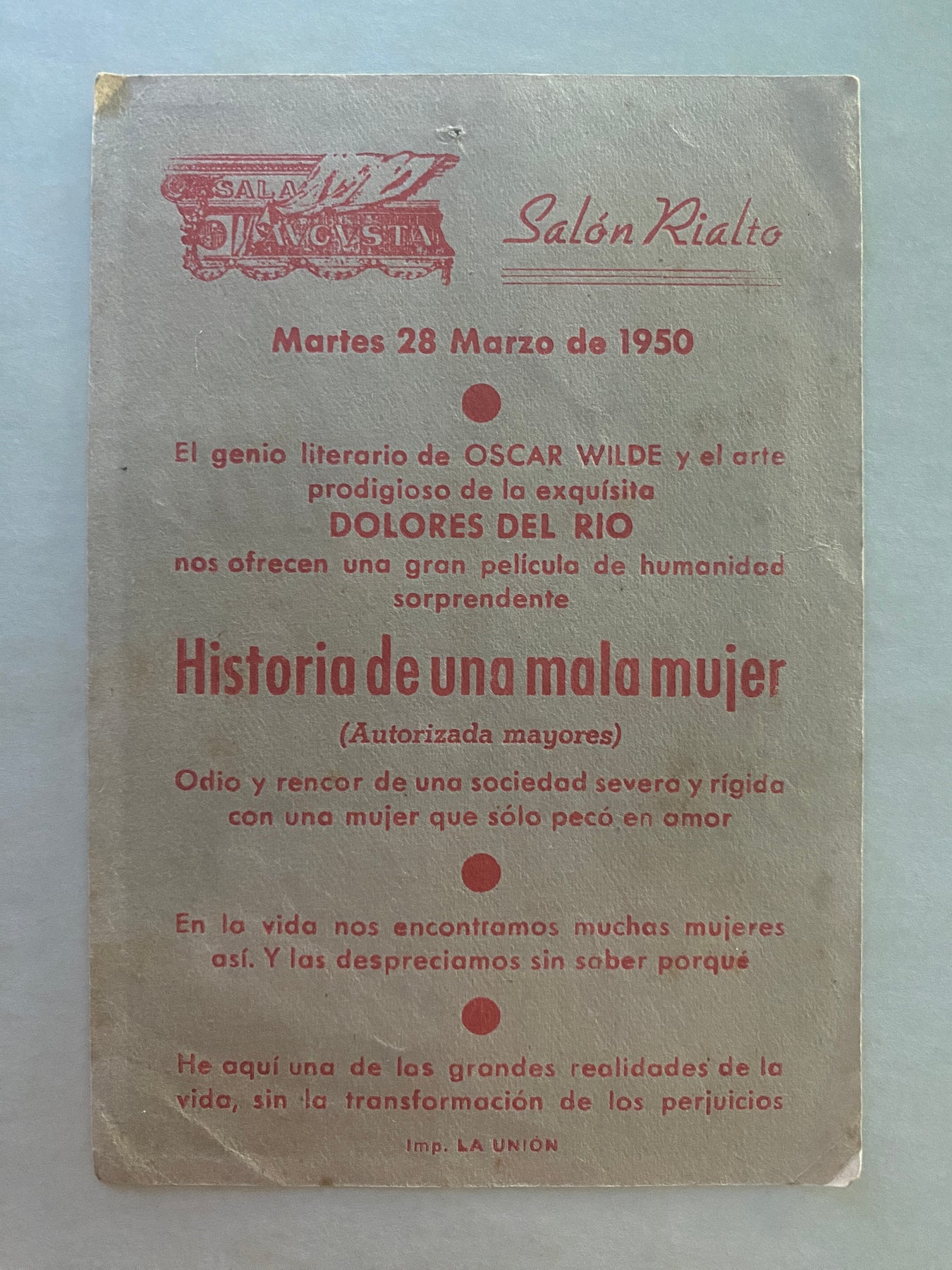 Programme Espagnol HISTORIA DE UNA MALA MUJER Dolores Del Rio