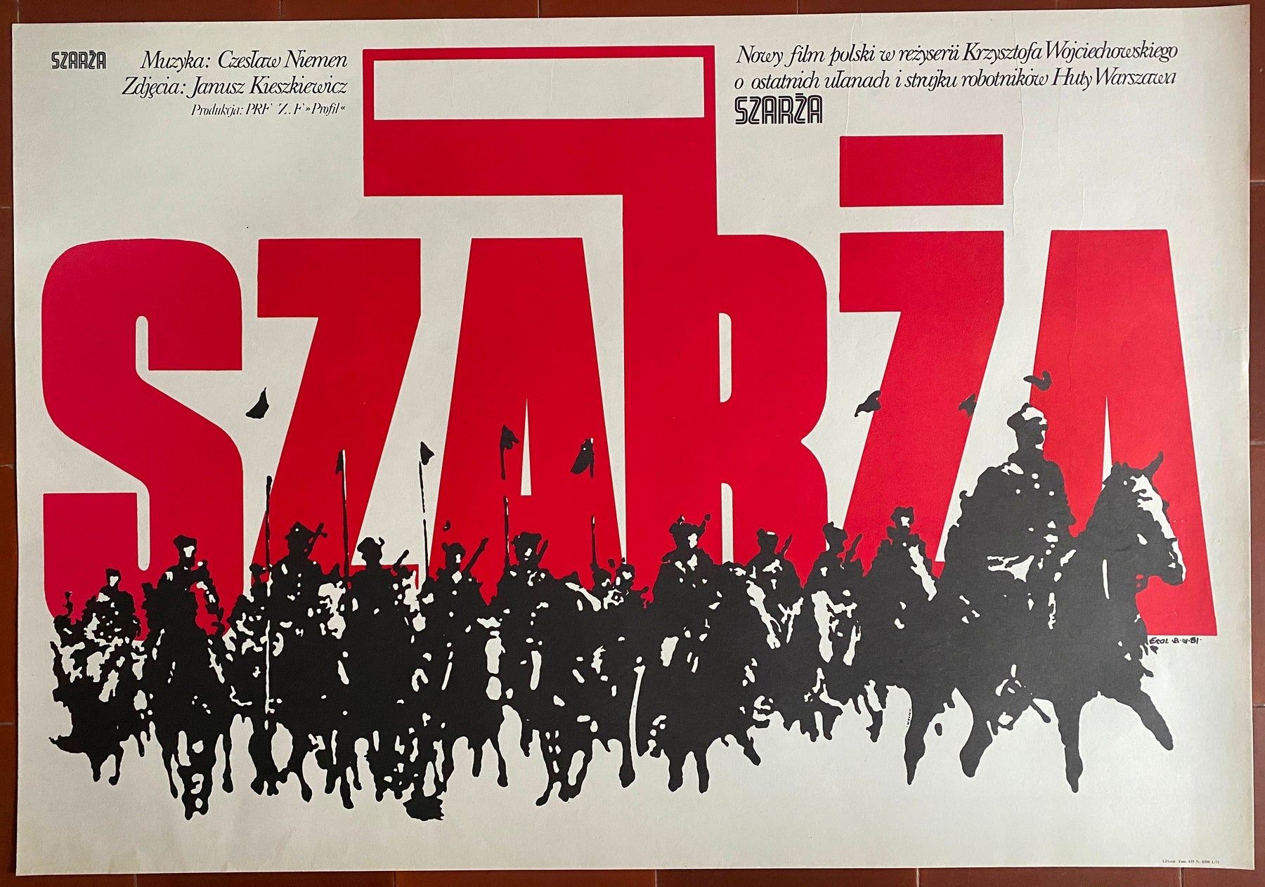 ポーランドの政治ポスター CHARGE Szarza Krzysztof Wojciechowski 第 14 騎兵連隊 EROL 1981