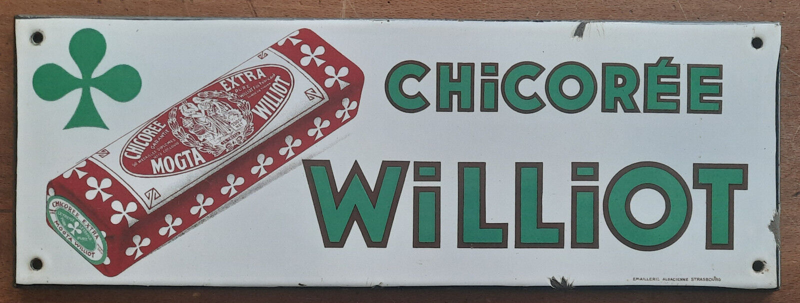 Old CHICOREE WILLIOT enameled plate bar kitchen restaurant 11x40cm